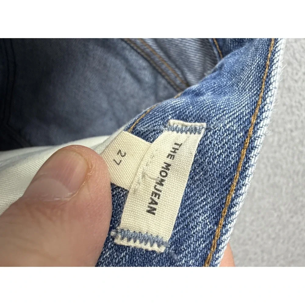 Madewell The Mom Jean Womens 27 Blue‎ High Rise Crop Distressed Raw Hem Denim